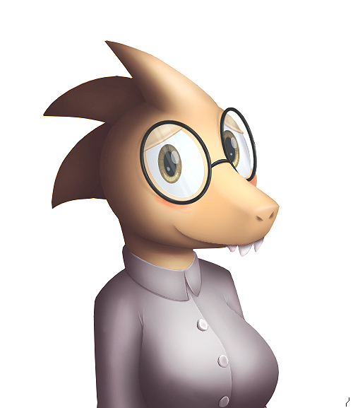 2016 alphys anthro blush breasts clothed clothing eyewear female glasses lab_coat lizard reptile scalie simple_background smile solo teeth tg-0 undertale video_games
