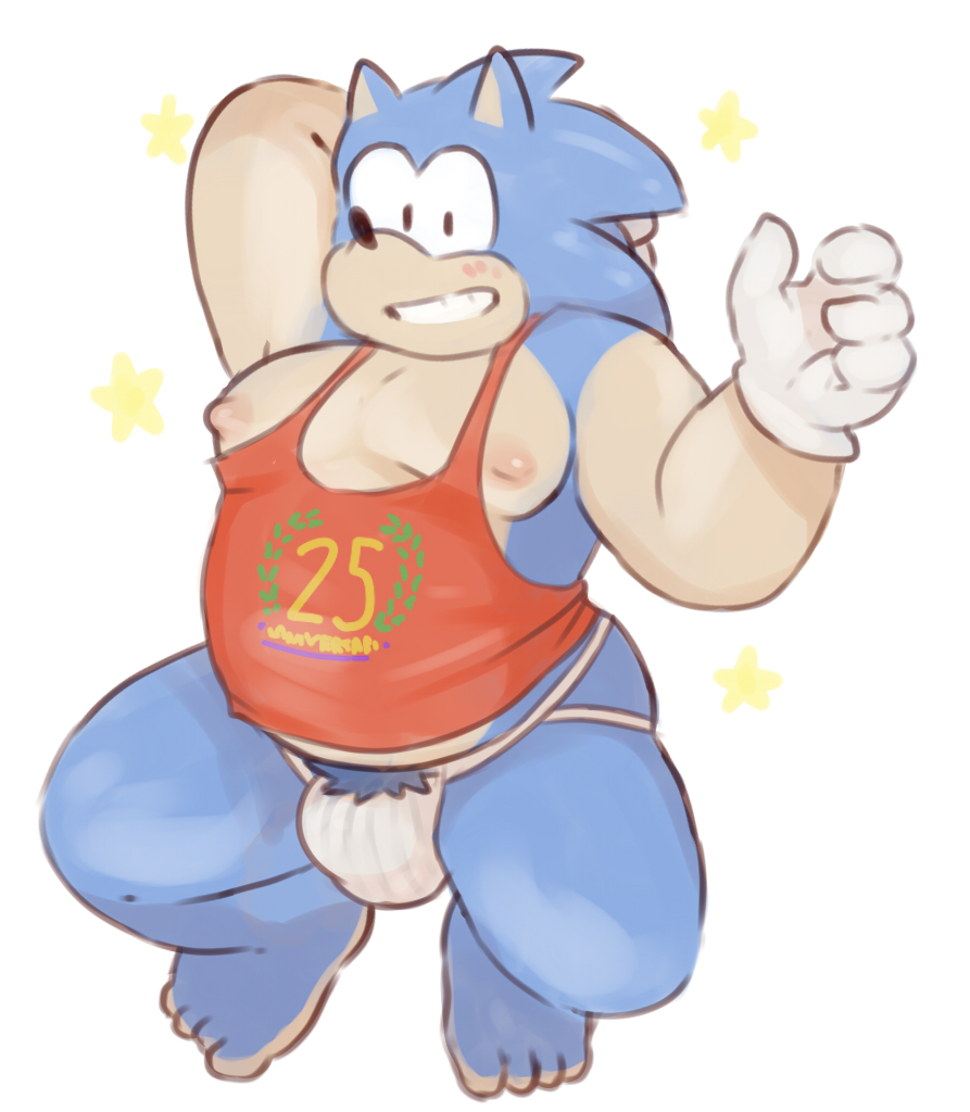 clothed clothing glitter_trap_boy hedgehog male male/male mammal moobs nipples slightly_chubby solo sonic_(series) sonic_the_hedgehog tagme