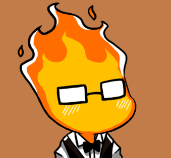 blush bow bowtie brown_background chibi fire glasses grillby gyate_gyate lowres male_focus simple_background solo undertale upper_body vest yaruky