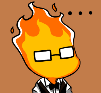 1boy bow bowtie brown_background chibi fire glasses grillby gyate_gyate lowres male_focus simple_background solo undertale upper_body vest yaruky