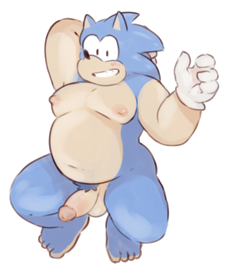 glitter_trap_boy hedgehog male male/male mammal moobs navel nipples overweight penis slightly_chubby solo sonic_(series) sonic_the_hedgehog tagme