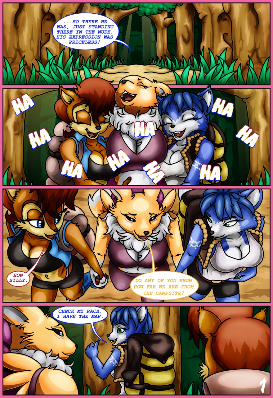 2016 big_breasts breasts camping canine chipmunk cleavage clothed clothing comic dialogue digimon english_text female fox hand_holding happyanthro krystal laugh mammal nintendo renamon rodent sally_acorn smile sonic_(series) sonic_the_hedgehog star_fox tagme text video_games