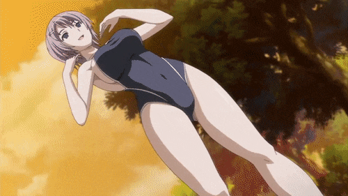 1girl animated animated_gif ass breasts breasts_outside censored exhibitionism flashing guilty+ ichinose_anna large_breasts public purple_hair pussy_juice ran_sem rin_x_sen_+_ran-&gt;sem:_cross_mix school screencap short_hair swimsuit