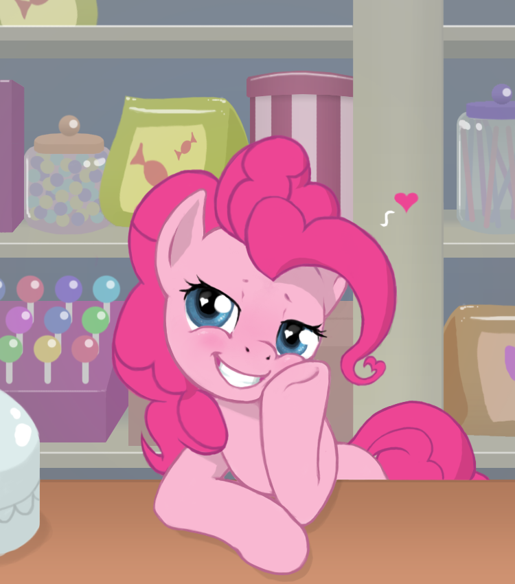 &lt;3 2016 blue_eyes blush candy earth_pony equine female feral food friendship_is_magic fur hair hooves horse looking_at_viewer mammal multiverseequine my_little_pony pink_hair pinkie_pie_(mlp) pony smile solo standing