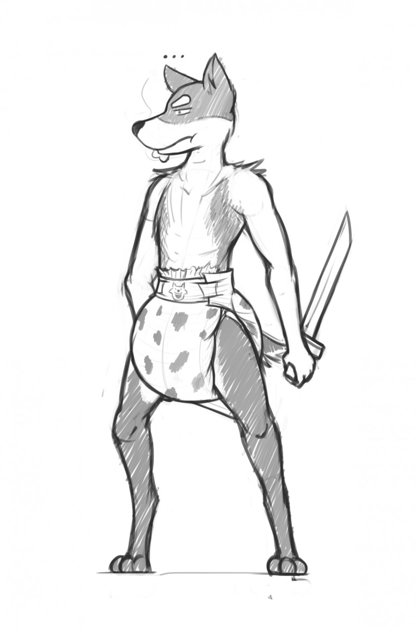 ... ageplay anthro black_and_white black_fur bone canine diaper dog doggo fur ire-k male mammal melee_weapon monochrome paws smoke solo standing sword undertale video_games weapon