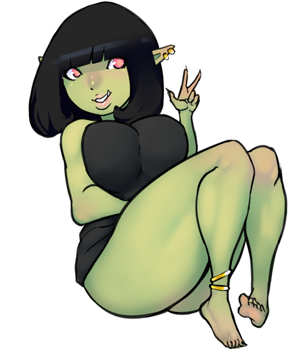 black_hair female green_skin hair humanoid orc pointy_ears red_eyes scas solo