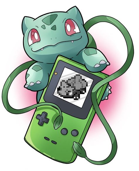 artist_request bulbasaur creatures_(company) fangs game_boy game_freak gen_1_pokemon handheld_game_console holding looking_at_viewer nintendo no_humans pixelated plant pokemon pokemon_(creature) pokemon_(game) pokemon_rgby red_eyes screen simple_background source_request vine_whip vines white_background