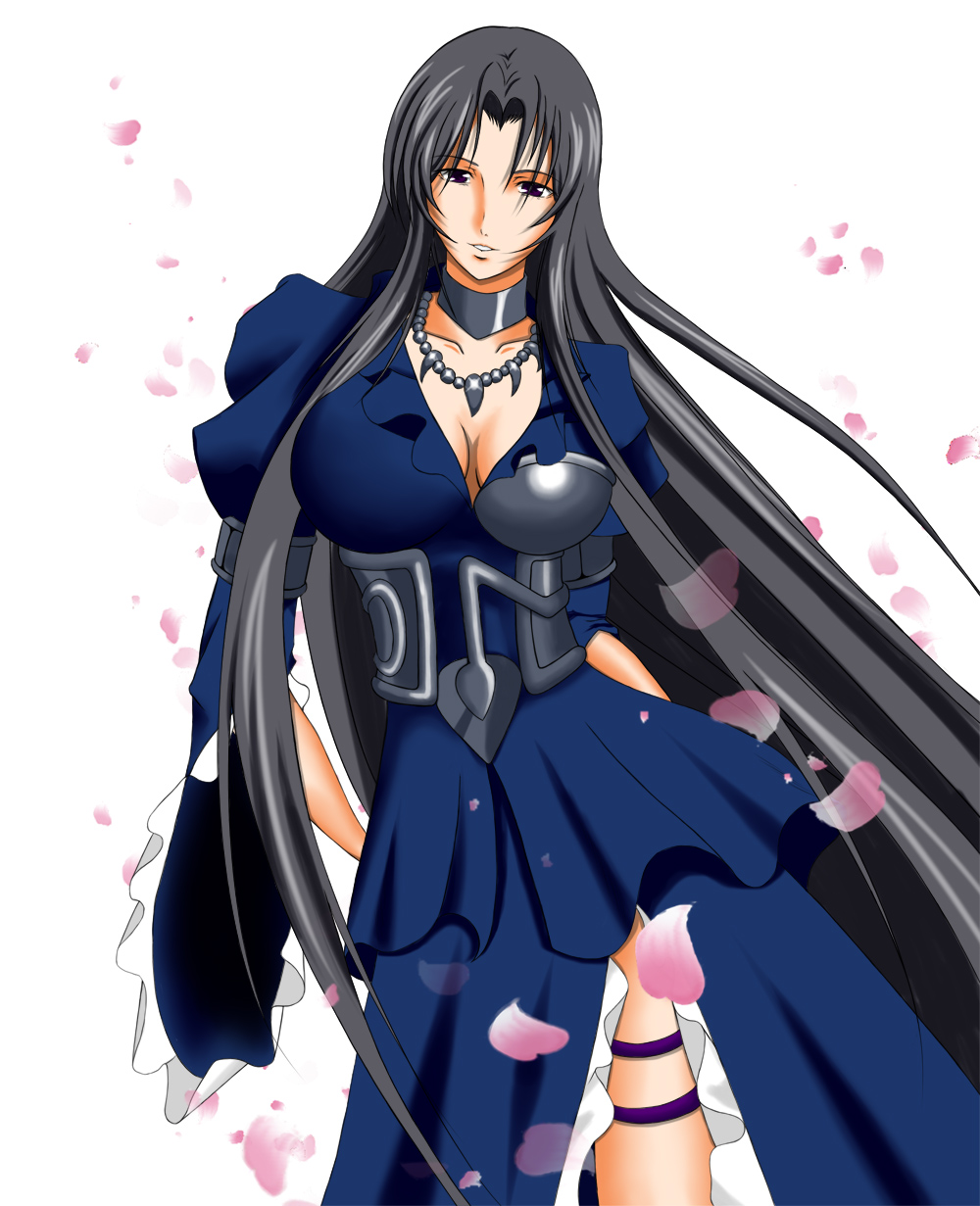 black_eyes black_hair blue_eyes breasts cherry_blossoms cleavage collar collarbone highres long_hair looking_at_viewer marishiten medium_breasts necktie pandora_(saint_seiya) saint_seiya saint_seiya_omega solo