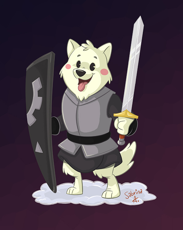 2016 armor blush canine dog lesser_dog male mammal melee_weapon shield sibsy smile solo sword tongue tongue_out undertale video_games weapon