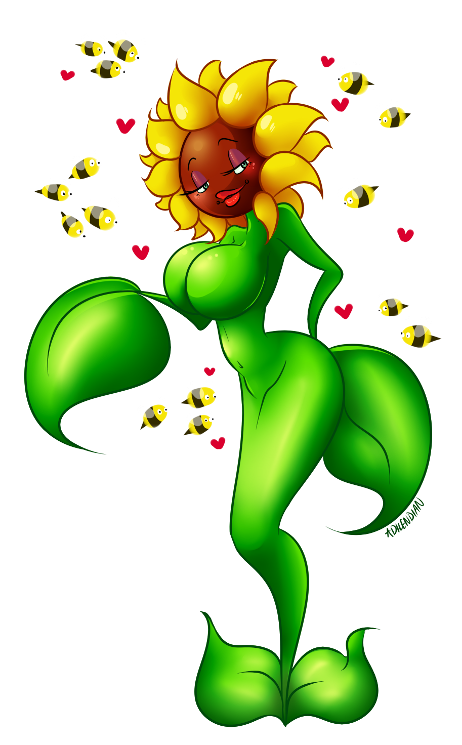 &lt;3 adilendian alpha_channel arthropod bee big_breasts blush breasts conker's_bad_fur_day featureless_breasts female flora_fauna flower green_eyes insect lips lipstick miss_sunflower plant solo_focus sunflower video_games wings
