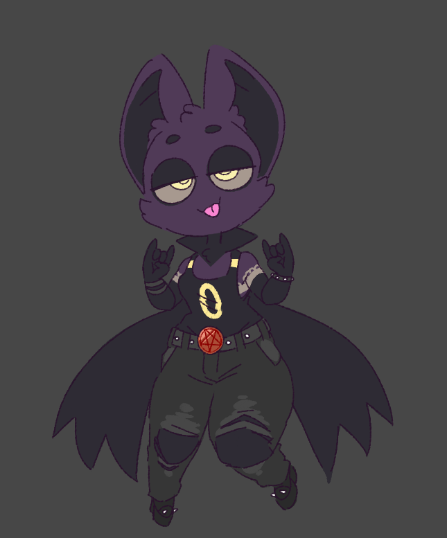 2019 5_fingers anthro bat_wings bedroom_eyes breasts chiropteran clothing female fur half-closed_eyes jeans lai_(weeeeps) looking_at_viewer mammal membranous_wings pants pentagram purple_fur seductive shirt simple_background solo standing tank_top thick_thighs tongue tongue_out weeeeps wings yellow_eyes