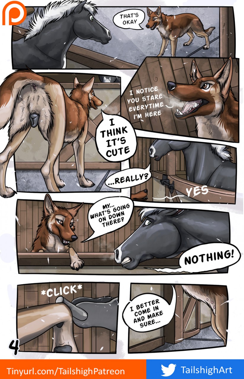 anatomically_correct animal_genitalia animal_penis animal_pussy canine canine_pussy colored comic dog equine equine_penis female feral horse male mammal penis pussy snow snowing stable tagme tailshigh