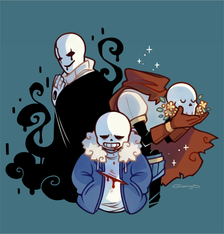 animated_skeleton blood bone clothing decapitation eyes_closed flower gaster male papyrus_(undertale) plant sans_(undertale) severed_head skeleton tears undead undertale unknown_artist video_games wounded
