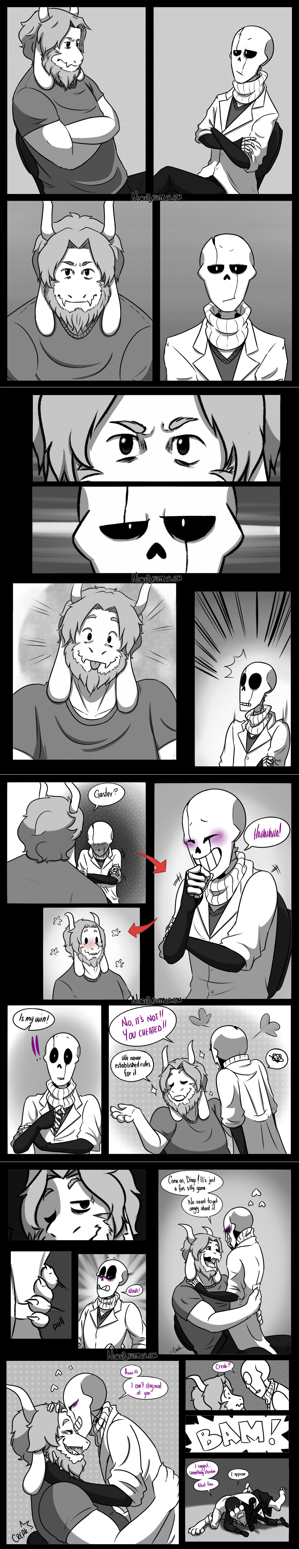 asgore_dreemurr blush comic cute gaster kissing male male/male noire73 size_difference text undertale video_games