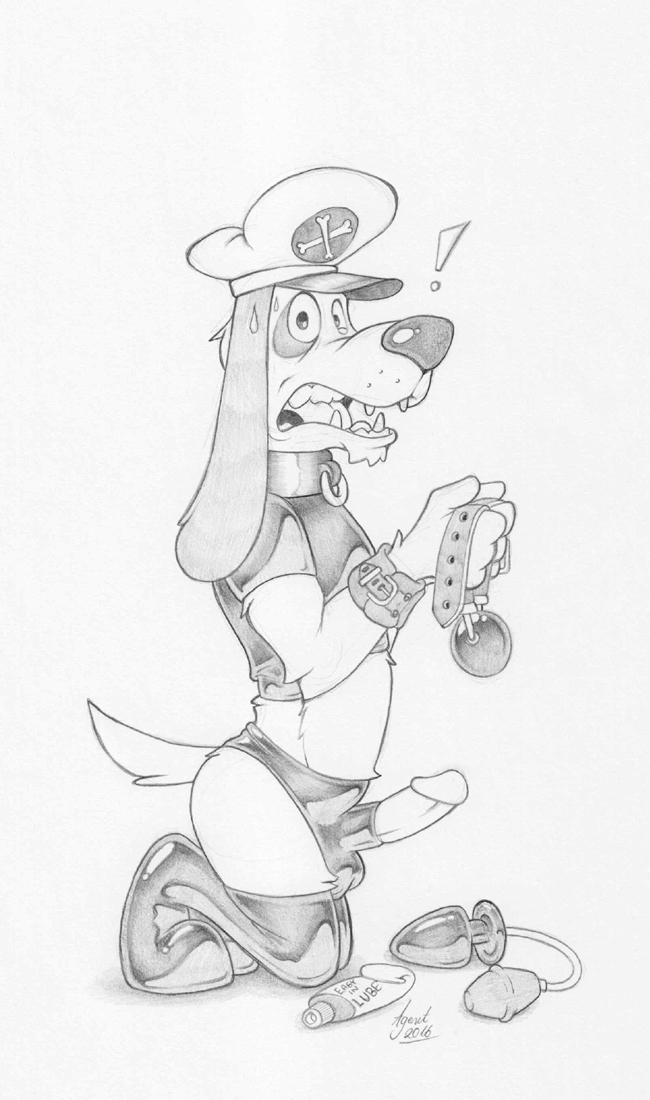 agent_(artist) anthro ball_gag bondage_gear canine caught clothing discarded_sex_toy dog easy_access erection gag greyscale heathcliff_&amp;_the_catillac_cats holding_object holding_sex_toy humanoid_penis inflatable_buttplug kneeling leroy_(catillac_cats) looking_at_viewer lube male mammal monochrome open_mouth pencil_(artwork) penis rubber sex_toy shirt side_view signature solo tank_top traditional_media_(artwork)