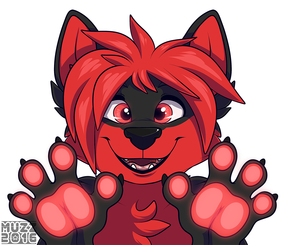2016 4_fingers alpha_channel anthro black_hair black_nose bust_portrait canine chest_tuft cute digital_media_(artwork) fangs front_view fur hair looking_at_viewer male mammal multicolored_fur muzz open_mouth portrait red_eyes red_fur red_hair simple_background smile solo transparent_background tuft two_tone_fur watermark wolf