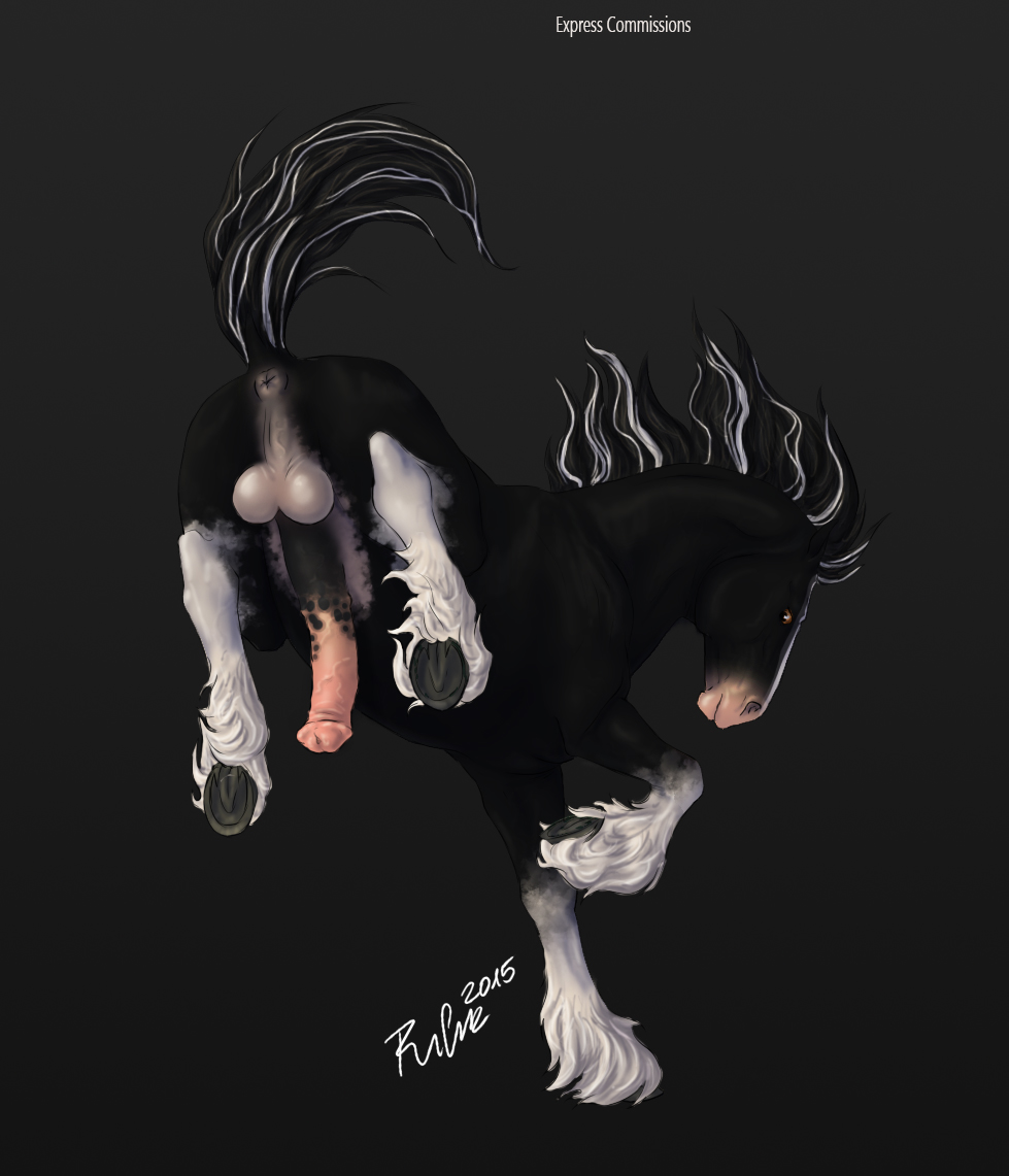 2015 anatomically_correct anatomically_correct_anus anatomically_correct_penis animal_genitalia animal_penis anus backsack balls black_background black_fur brown_eyes butt digital_media_(artwork) dock equine equine_penis erection feathering feral fur hooves horse male mammal mane medial_ring mottled_penis multicolored_fur multicolored_penis penis perineum puffy_anus quadruped raised_behind raised_tail rufciu signature simple_background solo two_tone_fur two_tone_penis underhoof vein veiny_penis white_balls white_fur