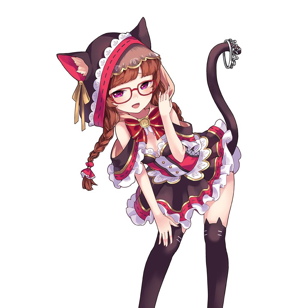 :d adjusting_hair animal_band_legwear animal_ears animal_hood artist_request bangs bare_shoulders bent_over black_legwear black_ribbon blunt_bangs blush bow bowtie braid breasts brown_hair buttons cat_band_legwear cat_ears cat_hood cat_tail cleavage cleavage_cutout crown detached_sleeves dress embarrassed eyebrows_visible_through_hair fake_animal_ears frilled_dress frills from_side glasses hair_over_shoulder hair_tubes hand_on_own_thigh hand_up hood lace lace-trimmed_dress legs_apart long_hair looking_at_viewer official_art open_mouth parted_bangs pleated_dress purple_eyes raised_eyebrows red-framed_eyewear red_bow red_neckwear ribbon ribbon-trimmed_dress ribbon-trimmed_hood ribbon_trim see-through short_dress small_breasts smile solo tail tail_hold tail_ornament thighhighs transparent_background twin_braids uchi_no_hime-sama_ga_ichiban_kawaii wednesday_(uchi_no_hime-sama) yellow_bow