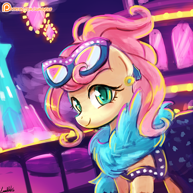 2016 alternate_hairstyle blush clothed clothed_feral clothing earth_pony equine eyewear female fluttershy_(mlp) friendship_is_magic hair horse lumineko mammal my_little_pony patreon pink_hair pony smile solo