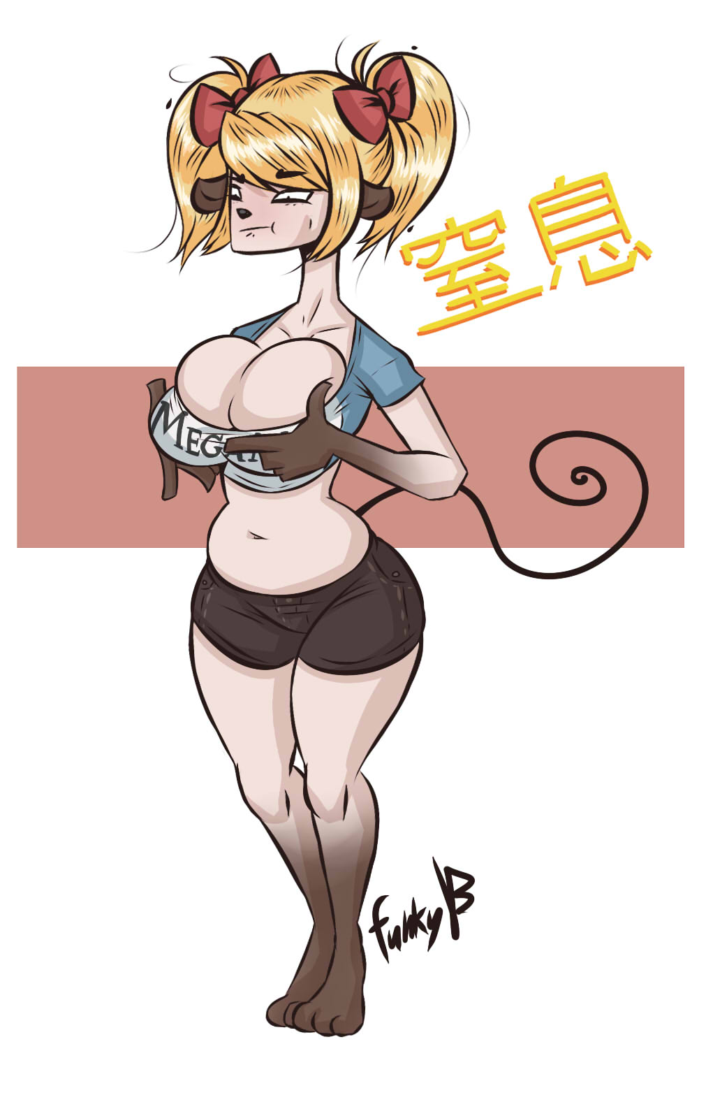 2016 anthro big_breasts blonde_hair blush bow breasts chav cleavage clothed clothing digital_media_(artwork) female funky_badger hair huge_breasts impossible_clothing mammal mega_milk meme mouse rodent simple_background slightly_chubby smutbunny solo thick_thighs tiffy_cheesecake wide_hips