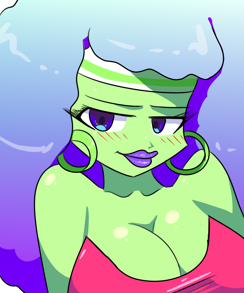 anthro blue_eyes blush breasts cartoon_network cleavage clothed clothing female flutteringpie gradient_hair hoop_earrings humanoid jackie_wilson mature_female mother parent purple_lips solo sweatband the_amazing_world_of_gumball