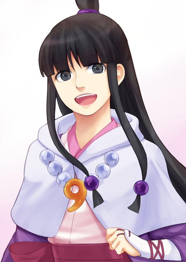 :d ayasato_mayoi bead_necklace beads black_eyes black_hair gyakuten_saiban gyakuten_saiban_6 hair_bun hood janelle japanese_clothes jewelry long_hair looking_at_viewer magatama necklace open_mouth sidelocks smile solo upper_body