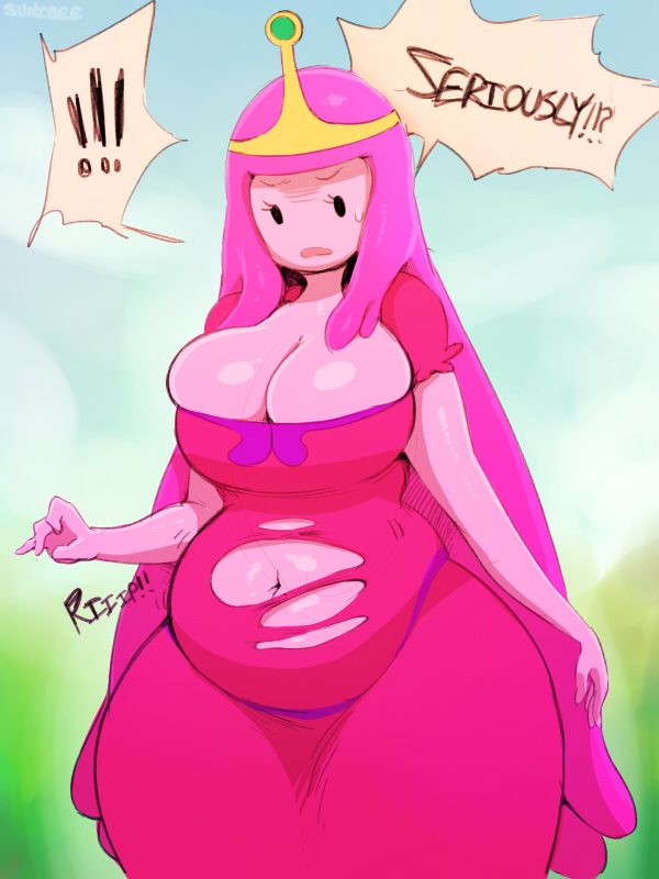 adventure_time big_breasts breasts cartoon_network cleavage clothed clothing female humanoid princess_bubblegum slightly_chubby solo sunibee wardrobe_malfunction