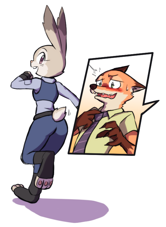 blush butt_pose canine clothing disney duo female fox judy_hopps lagomorph male mammal nick_wilde paulgq police_uniform rabbit simple_background sweat sweatdrop uniform white_background zootopia