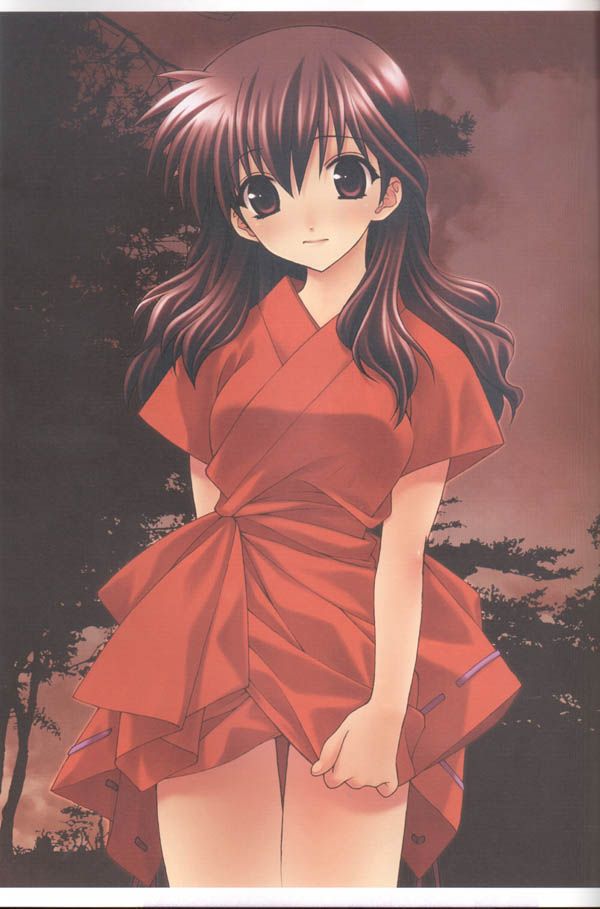 1girl black_hair bottomless brown_eyes costume_swap higurashi_kagome inuyasha red_shirt shirt solo