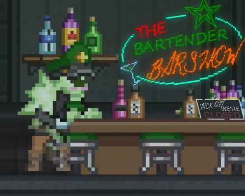 &lt;3 2016 alcohol bar beverage blush boots breasts butt clothed clothed_sex clothing duo female footwear green_skin hair hat humanoid jacket long_hair male mrs_bartender novakid panties panties_around_legs panties_down pixel sex shelf sign simple_background standing_tough starbound stool text underwear video_games wine