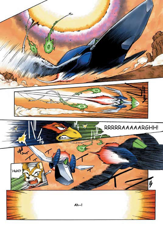 2002 anthro avian bird canine comic dialogue english_text falco_lombardi fox fox_mccloud japanese_text male mammal nintendo official_art star_fox text unknown_artist video_games