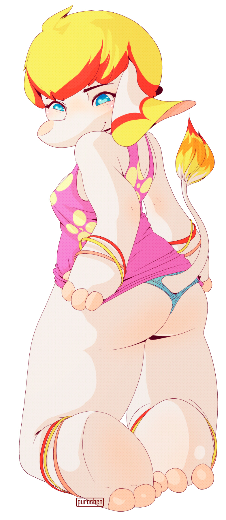 &lt;3 &lt;3_eyes 3_toes animal_crossing anklet anthro barefoot blonde_hair blue_eyes bottomless bracelet breasts butt clothed clothing elephant female hair happy hindpaw jewelry kneeling mammal margie nintendo panties paws purochen shirt slightly_chubby smile soles solo toes underwear video_games