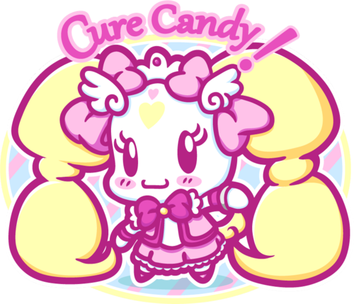 &lt;3 blush bow candy_(pretty_cure) clothing cute dress english_text female pose pretty_cure simple_background text unknown_artist wristband