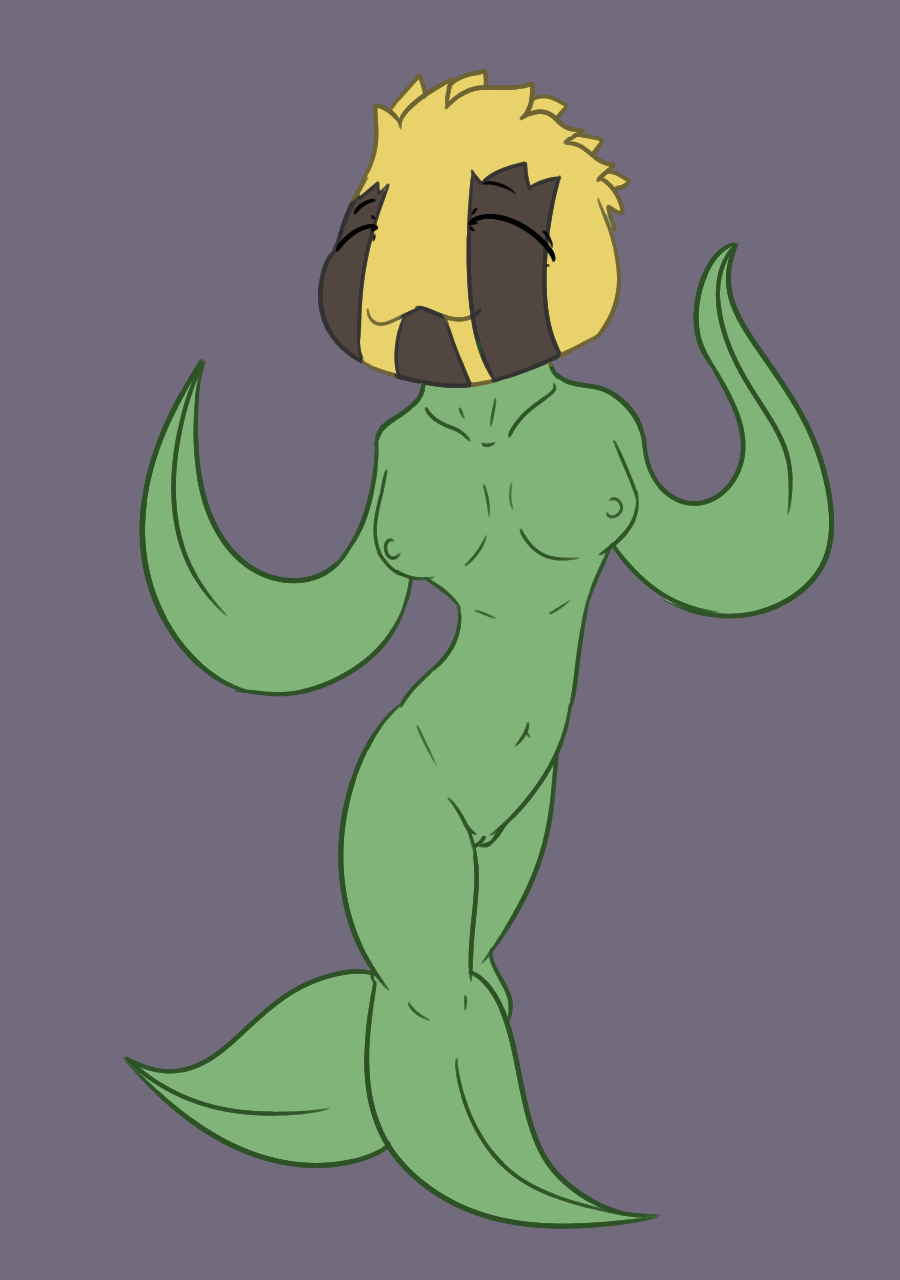 anthro anthrofied breasts eyes_closed female flora_fauna flower green_skin leaf navel nintendo nipples not_furry nude plant pok&eacute;mon posexe pussy seed simple_background smile solo standing sunkern video_games