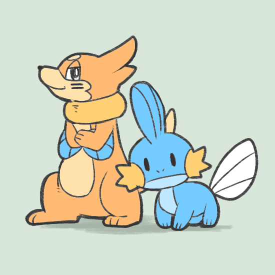 1:1 2016 ambiguous_gender biped blue_body buizel duo feral generation_3_pokemon generation_4_pokemon green_background looking_at_viewer mudkip nintendo orange_body pokemon pokemon_(species) quadruped simple_background smile temitess