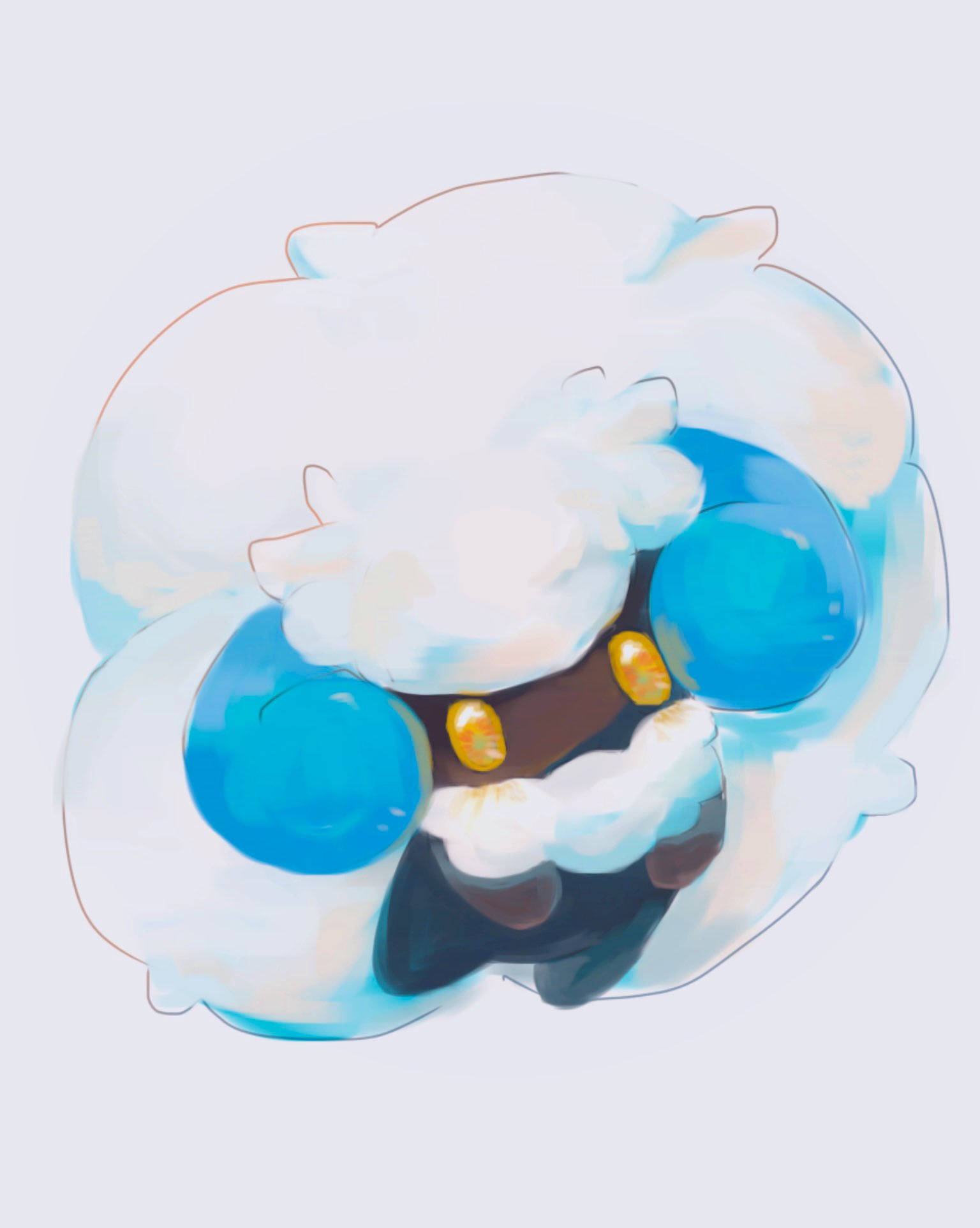 alternate_color animal_focus big_hair butter_(oshi8kyoumoh) commentary_request full_body grey_background highres long_hair looking_at_viewer no_humans no_mouth orange_eyes pokemon pokemon_(creature) shiny_pokemon simple_background solo very_long_hair whimsicott white_hair