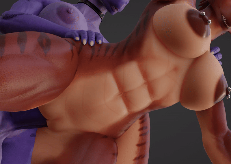 abdominal_bulge animated anthro balls barbell_piercing breasts connivingrat dragon duo female genitals gynomorph intersex loop low-angle_view mythological_creature mythological_scalie mythology penetration penis piercing pussy scalie vaginal vaginal_penetration wingless_dragon