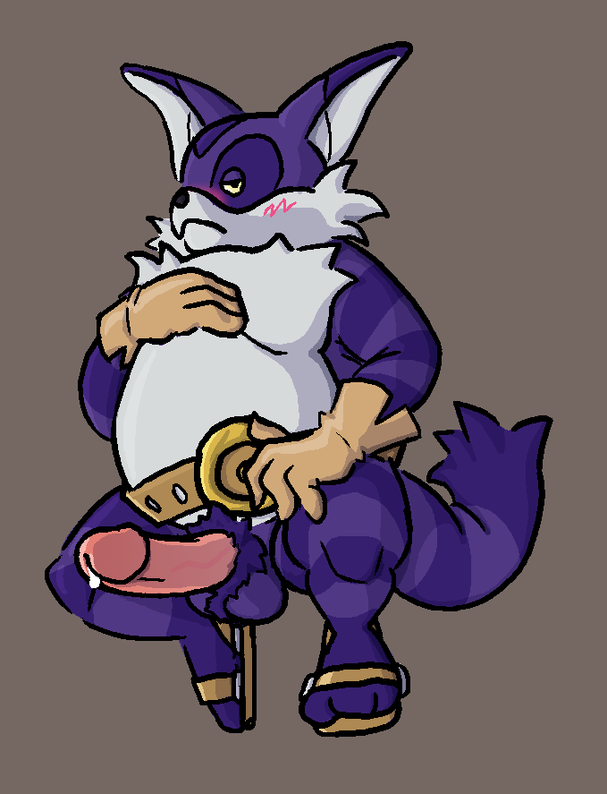 anthro belt big_the_cat blush bodily_fluids clothing cum cum_drip degeneroid dripping erection felid footwear genital_fluids genitals gloves half-closed_eyes handwear male mammal narrowed_eyes penis pubes sandals sega simple_background solo sonic_the_hedgehog_(series)