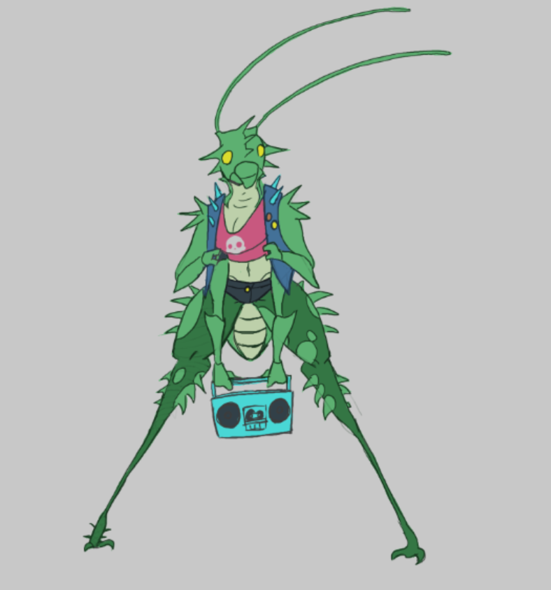 2016 4_arms anthro arthropod breasts butt clothed clothing female grasshopper incect insect invalid_tag legwear locuts multi_arm multi_limb punk_rock thick_thigs toxicempress3 wide_hips