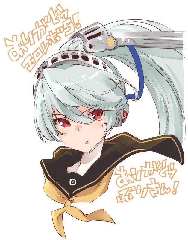 :o android bangs blush eyebrows eyebrows_visible_through_hair hair_between_eyes hairband labrys long_hair looking_to_the_side open_mouth persona persona_4 persona_4:_the_ultimate_in_mayonaka_arena red_eyes school_uniform serafuku silver_hair solo thomasz