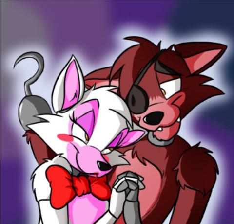 anthro canine cuddling digital_media_(artwork) duo fangs female five_nights_at_freddy's five_nights_at_freddy's_2 fox foxy_(fnaf) fur hat hook male male/female mammal mangle_(fnaf) pirate romantic romantic_couple toony unknown_artist video_games