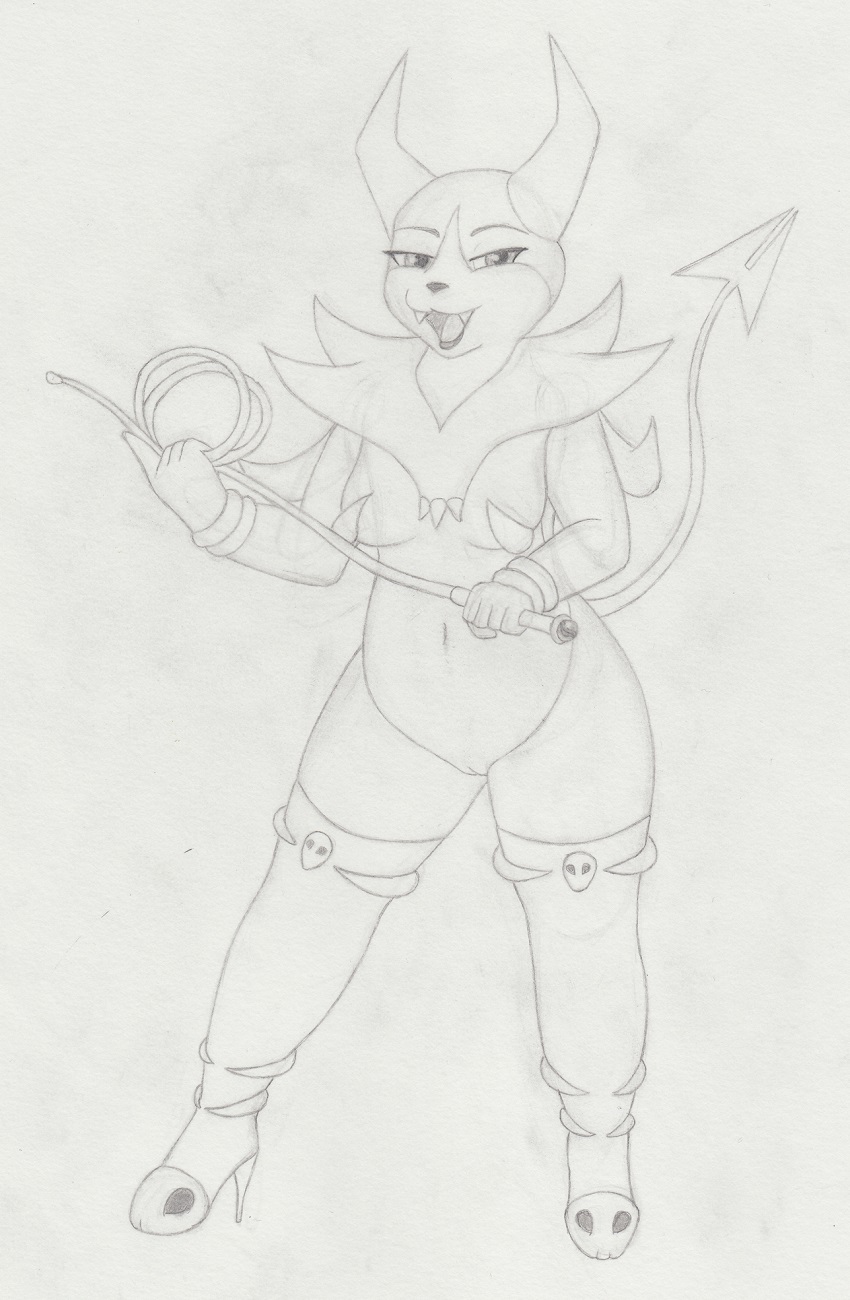 anthro anthrofied boots breasts clothed clothing dominatrix female footwear high_heels houndoom infamousrel knee_high_boots looking_at_viewer mega_evolution mega_houndoom nintendo partially_clothed pok&eacute;mon pose pussy solo video_games whip