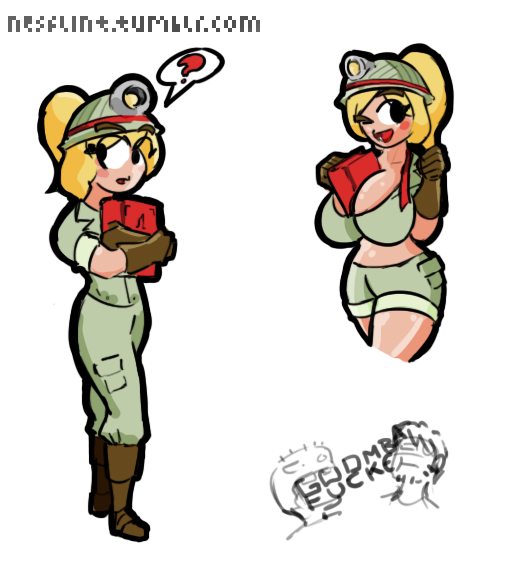 ? alpha_channel armor blonde_hair blush book boots breasts clothed clothing cute_fang female footwear gloves goombella hair hard_hat helmet humanoid mario_bros mining_lamp nesflint nintendo no_iris paper_mario pink_skin shorts solo video_games