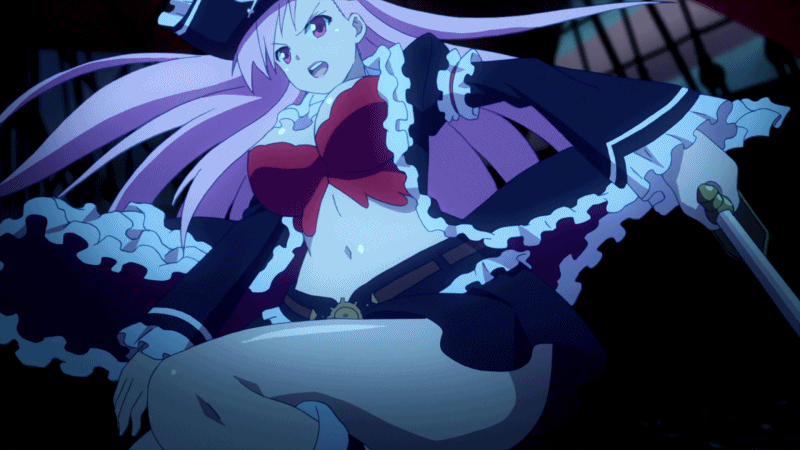 1girl animated animated_gif breasts captain_liliana collar female fighting hobby_japan large_breasts long_hair open_mouth panties pantyshot pink_hair pink_panties pirate purple_eyes queen's_blade queen's_blade_grimoire ribbon solo underwear very_long_hair