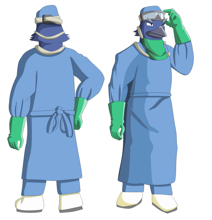 anthro avian bird clothed clothing corvid digital_media_(artwork) doctor eyewear glasses gloves goggles male mask medical raven simple_background solo surgeon surgical_mask yowacle