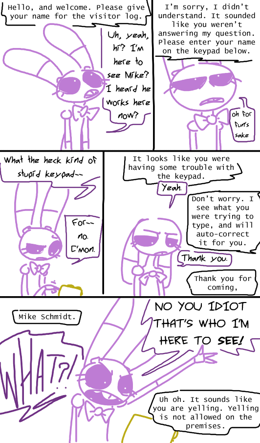 bonnie_(fnaf) bow_tie comic dialogue english_text female five_nights_at_freddy's text the_weaver video_games weaver_bonnie
