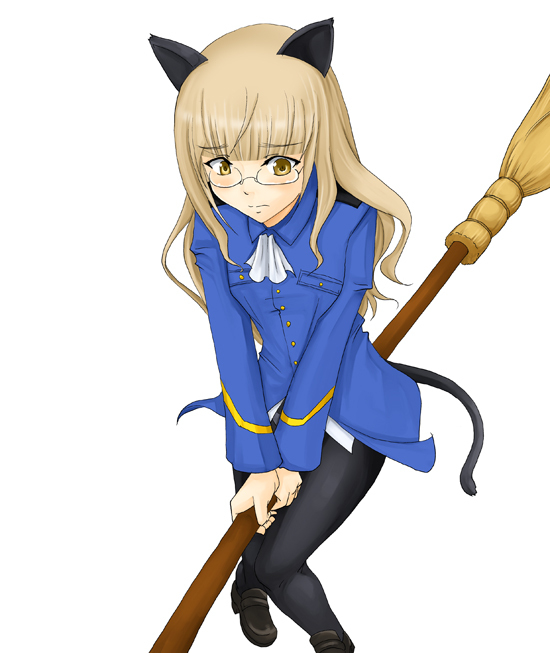 animal_ears aona_(kuuga19yuu) bad_id bad_pixiv_id broom broom_riding glasses long_hair pantyhose perrine_h_clostermann solo strike_witches tail world_witches_series