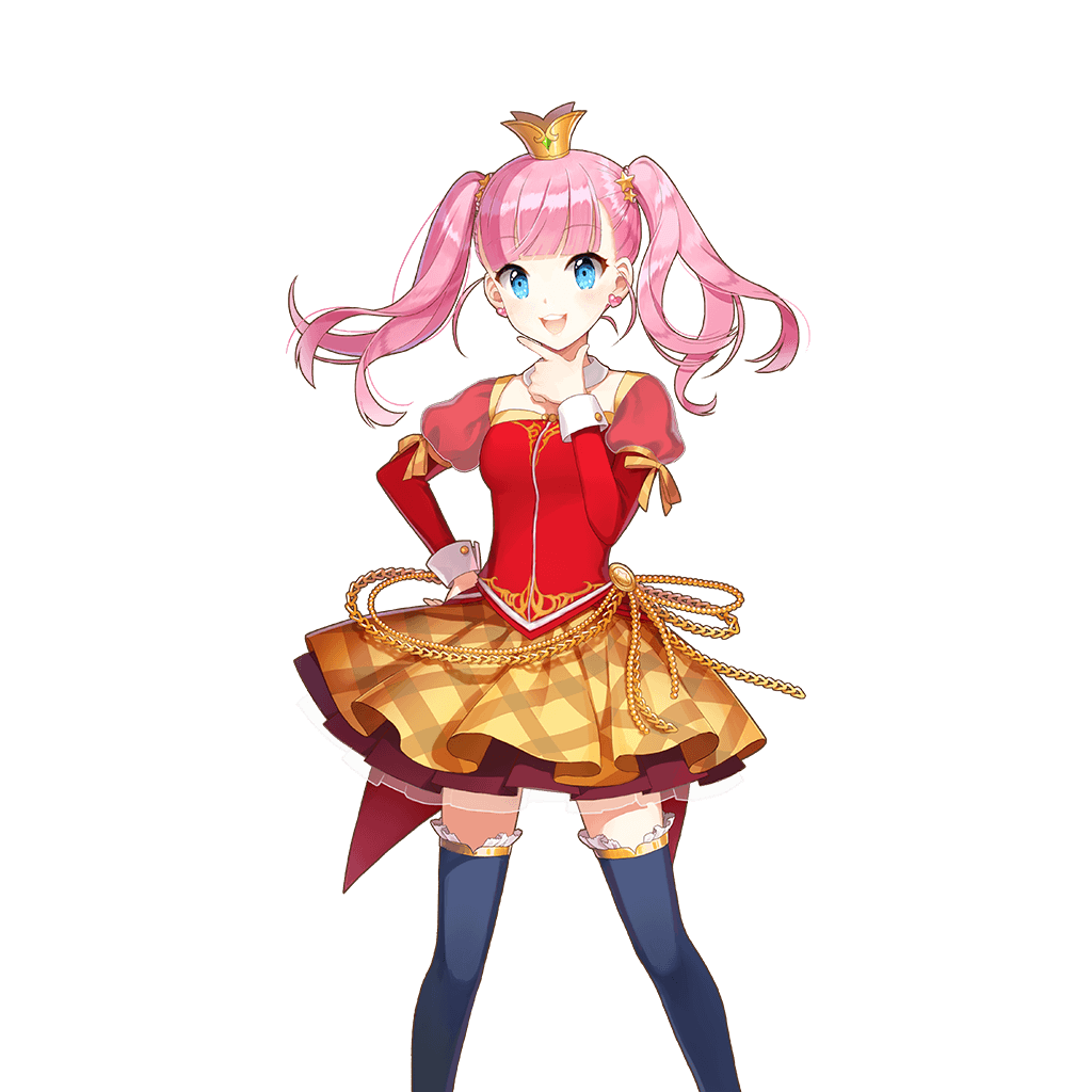 akane_garnet blue_eyes crown hand_on_own_chin layered_skirt long_hair looking_at_viewer official_art open_mouth pink_hair puffy_sleeves salt_(salty) skirt solo thighhighs transparent_background twintails uchi_no_hime-sama_ga_ichiban_kawaii