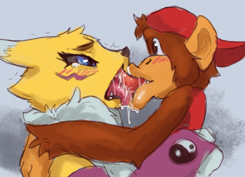 age_difference big_lips black_lips blush canine diddy_kong digimon donkey_kong_(series) drooling extreme_french_kiss fangs fox humiliation interspecies kissing lips mammal monkey nintendo primate renamon saliva size_difference slobber tongue ungulatr video_games