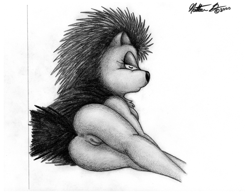 2000 anthro anus butt female hedgehog looking_at_viewer mammal nathan_g nude presenting presenting_hindquarters pussy raised_tail solo traditional_media_(artwork)